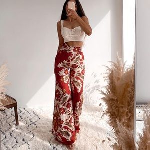 Zara Printed Linen blend wide leg pants